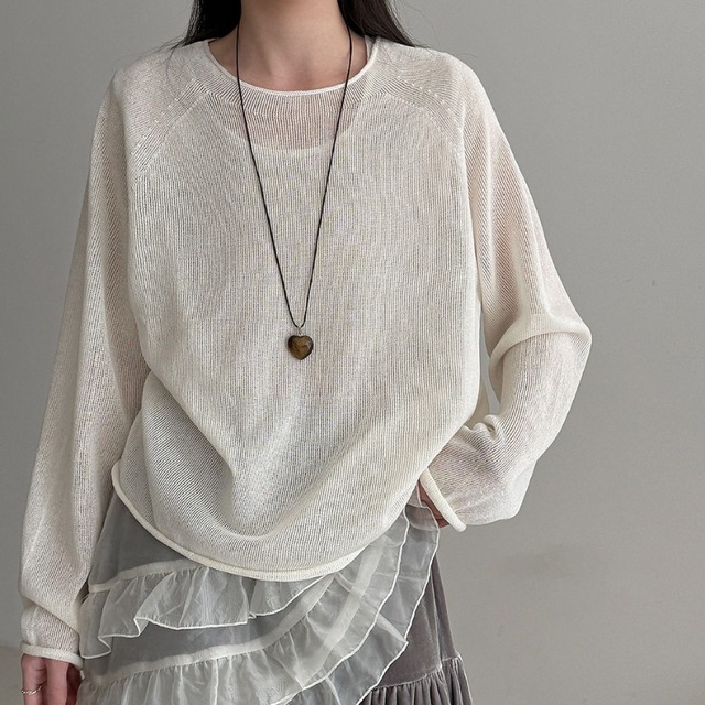 round-neck sheer knit　J00476