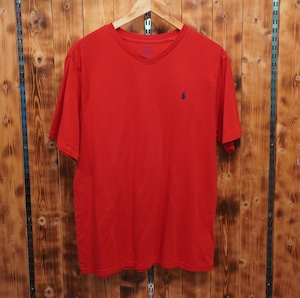 ralphlauren ワンポイント Vネック Tシャツ 赤 ボーイズXL(メンズS位) ラルフローレン