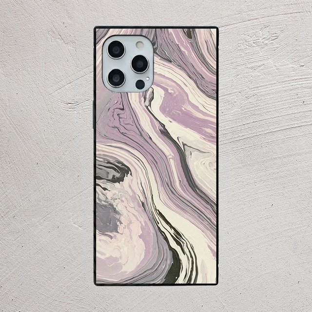 受注生産 iPhoneケース ラベンダーグレーの流線マーブル｜紙マーブリング MARB042B