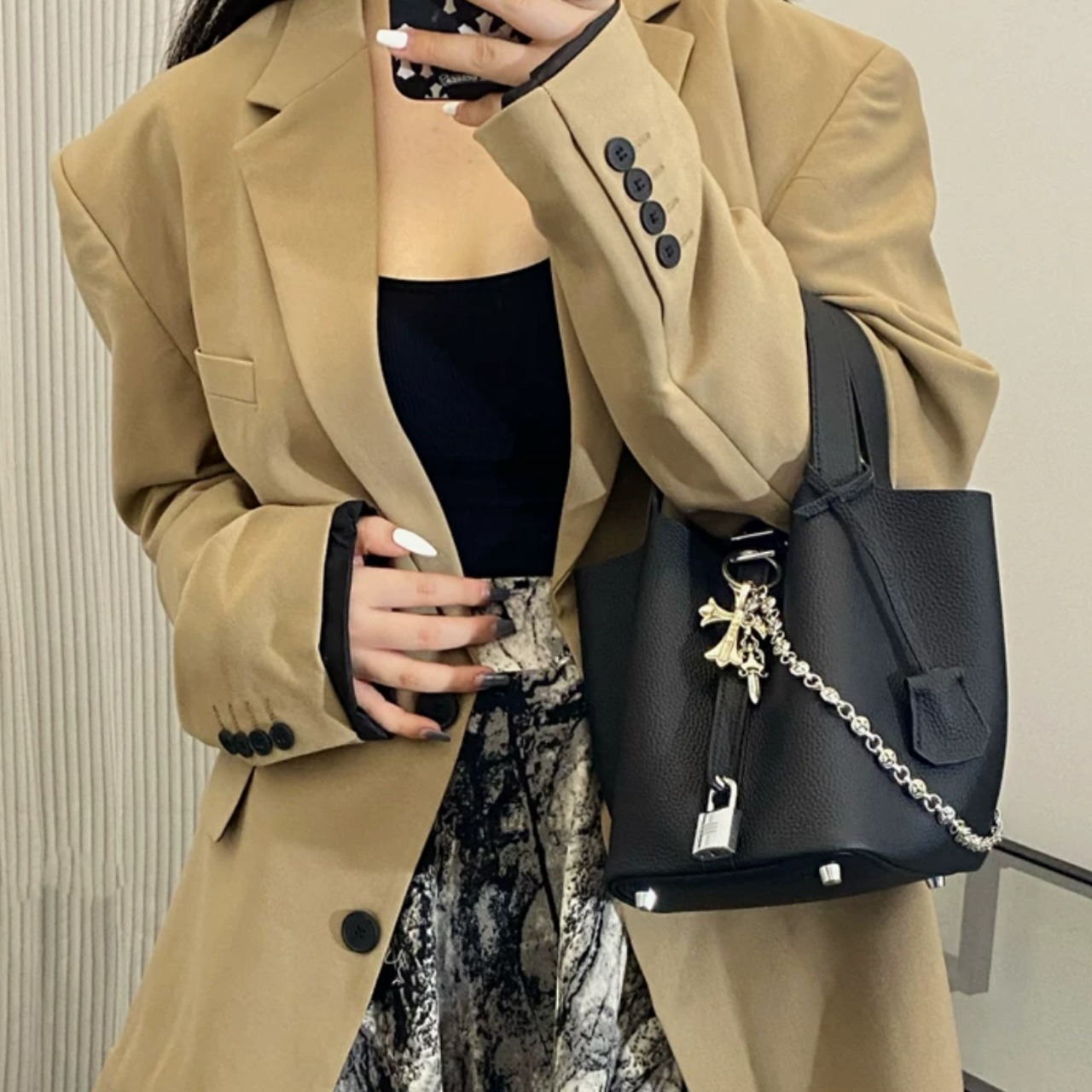 Genuine leather bucket bag (ME487)