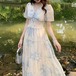 シャーリングシフォンフラワーパフスリーブワンピ ・78407