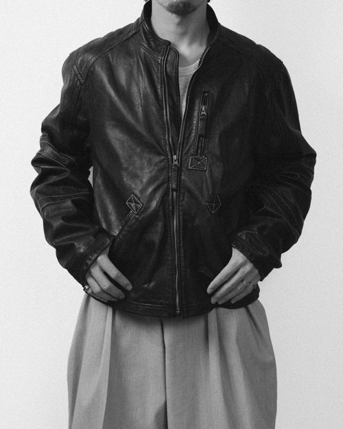 [1990s] "ARMANI JEANS" Bovine Leather Riders Jacket (Designed by Giorgio Armani)