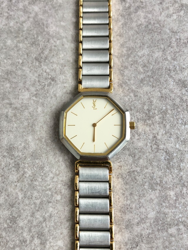 Yves Saint Laurent イヴ・サンローラン 腕時計 シルバー ゴールド オクタゴン YSL ステンレススチール クォーツ 2200-222377 vintage ヴィンテージ オールド g5ze82
