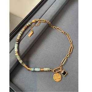 zodiac charm natural stone chain necklace(12type) <a3084>