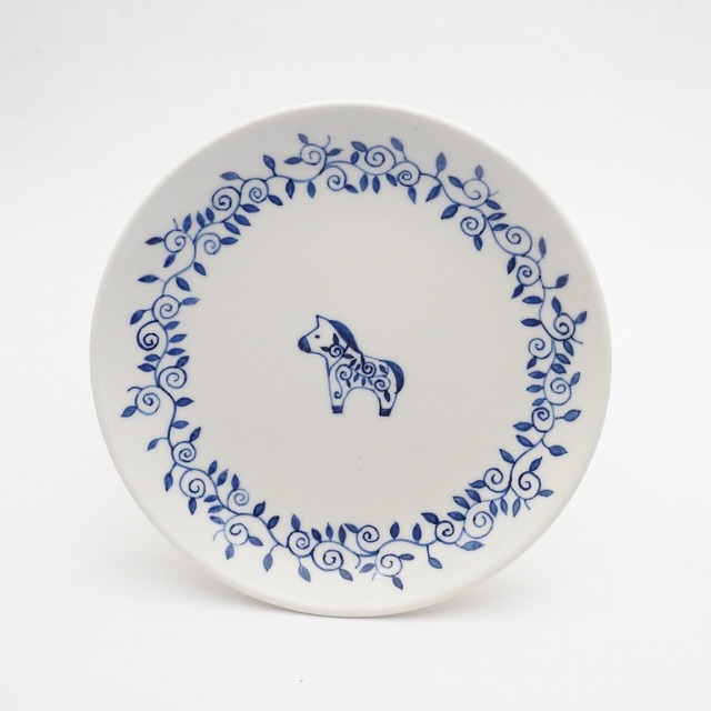 【久保島 利恵】幸せを呼ぶ馬　青唐草　中皿　A-3