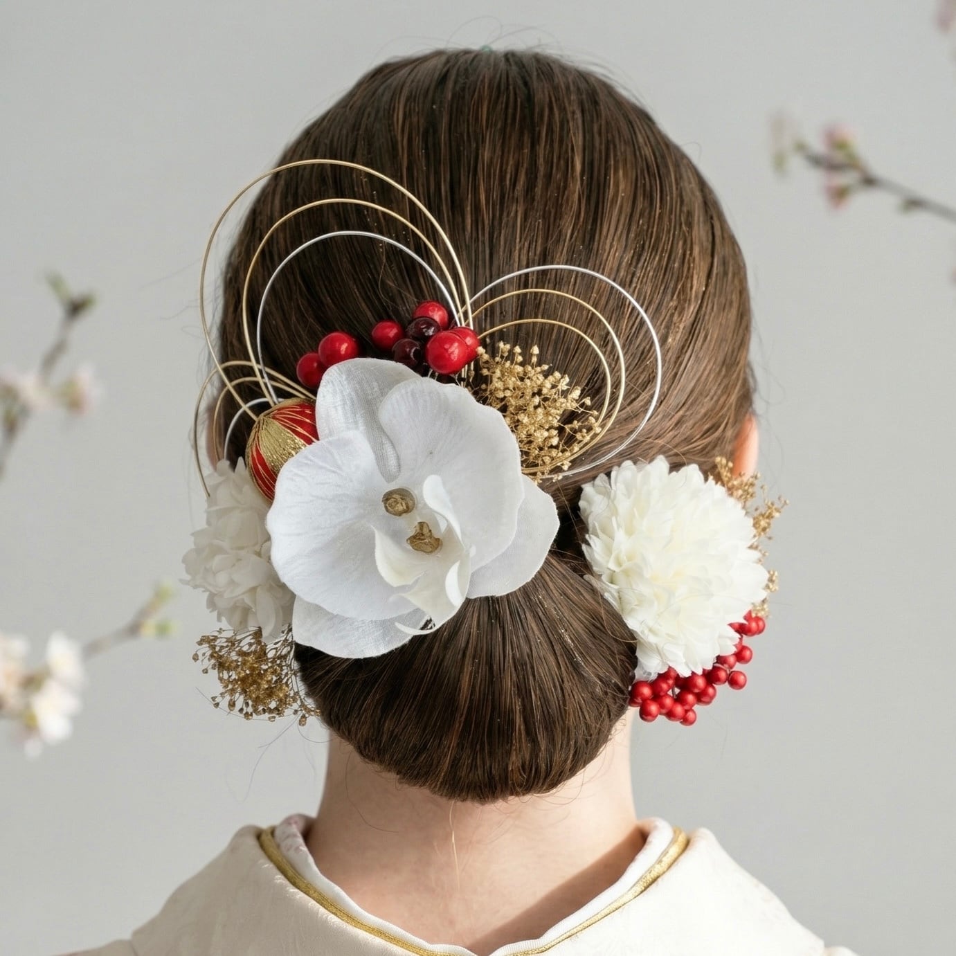 A289 胡蝶蘭 髪飾り 白ゴールド 成人式 振袖 卒業式 結婚式