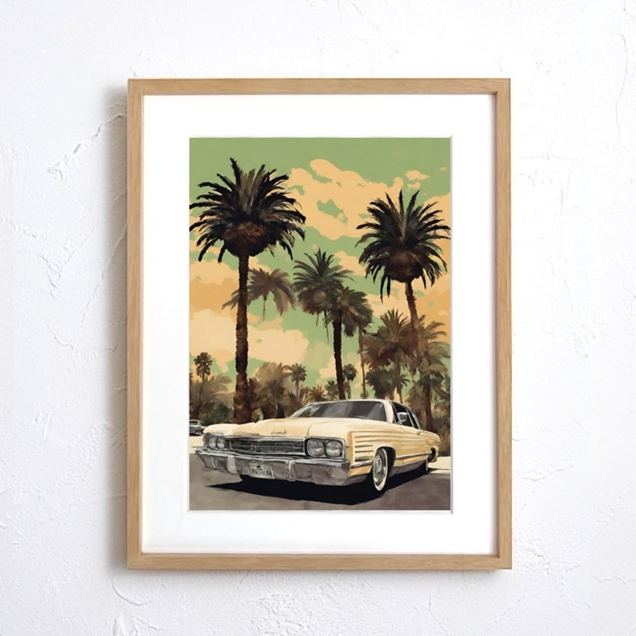 California Life｜クラシックカーとパームツリーのヴィンテージアートポスター｜カリフォルニア気分を楽しむ西海岸インテリアA4ポスター