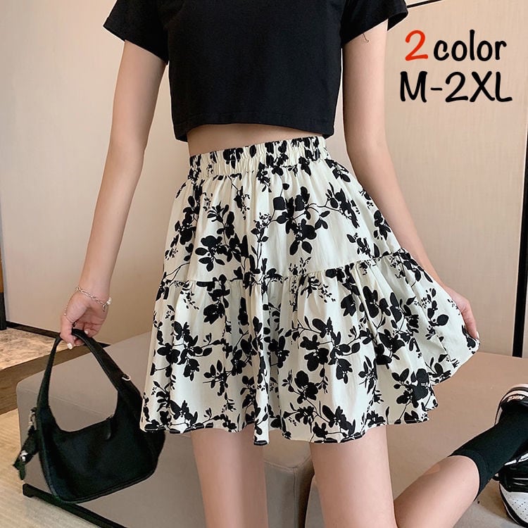 シフォンスカート 花柄スカート ショートスカート Aラインスカート ミニスカート スカート 花柄 ショート丈 Aライン レディース ボトムス ハイウエスト カジュアル  大人女子 大人かっこいい クール お洒落 エレガント 夏 ホワイト 白 ブラック 黒 M L XL 2XL 10代 20代 普段使い 日常使い 普段着 お出かけ 女子会 デート 休日 大人 コーデ コーディネート 韓国 ファッション オルチャン お取り寄せ 送料無料 hll-1176