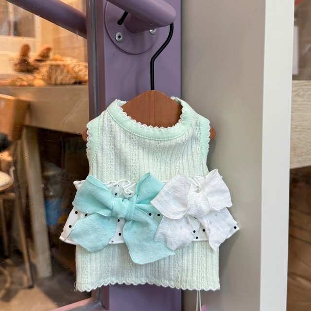 pastel double ribbon green tops