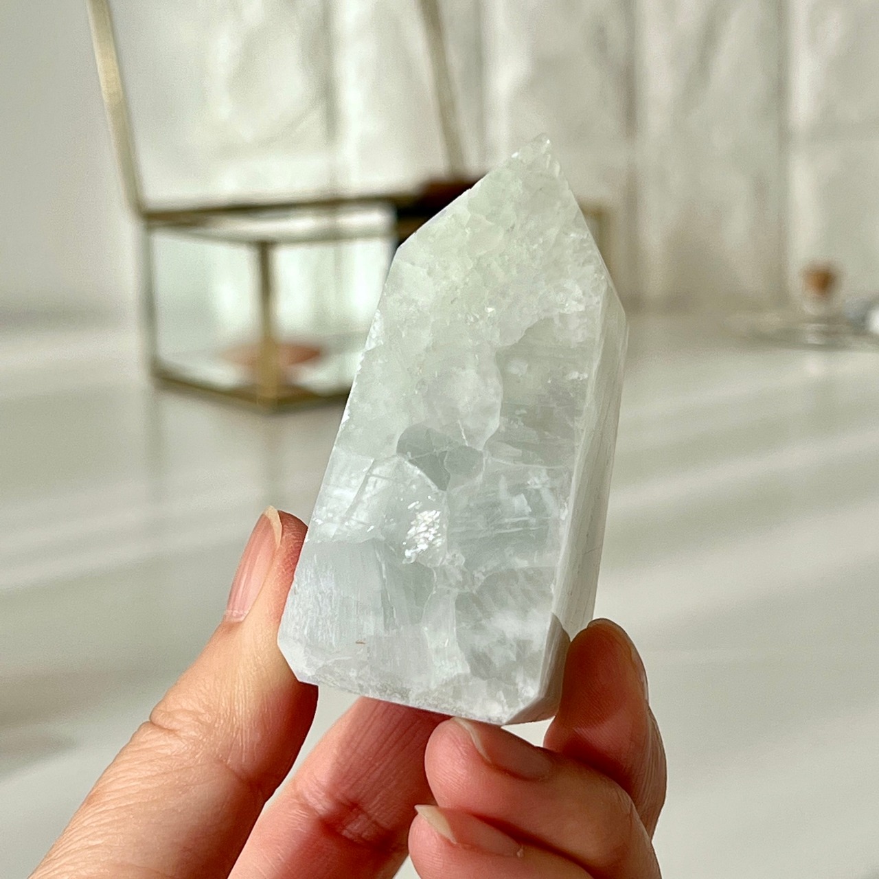 ブルーグレーカルサイトタワー＊天然石ポイント＊天然石インテリア＊置き物＊T37