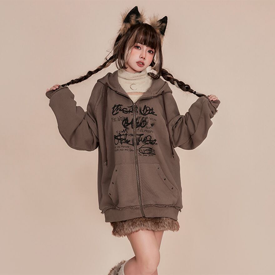 パンク フーディパーカー 猫耳 ZIPアップ 地雷系｜WithU | ゴスロリ