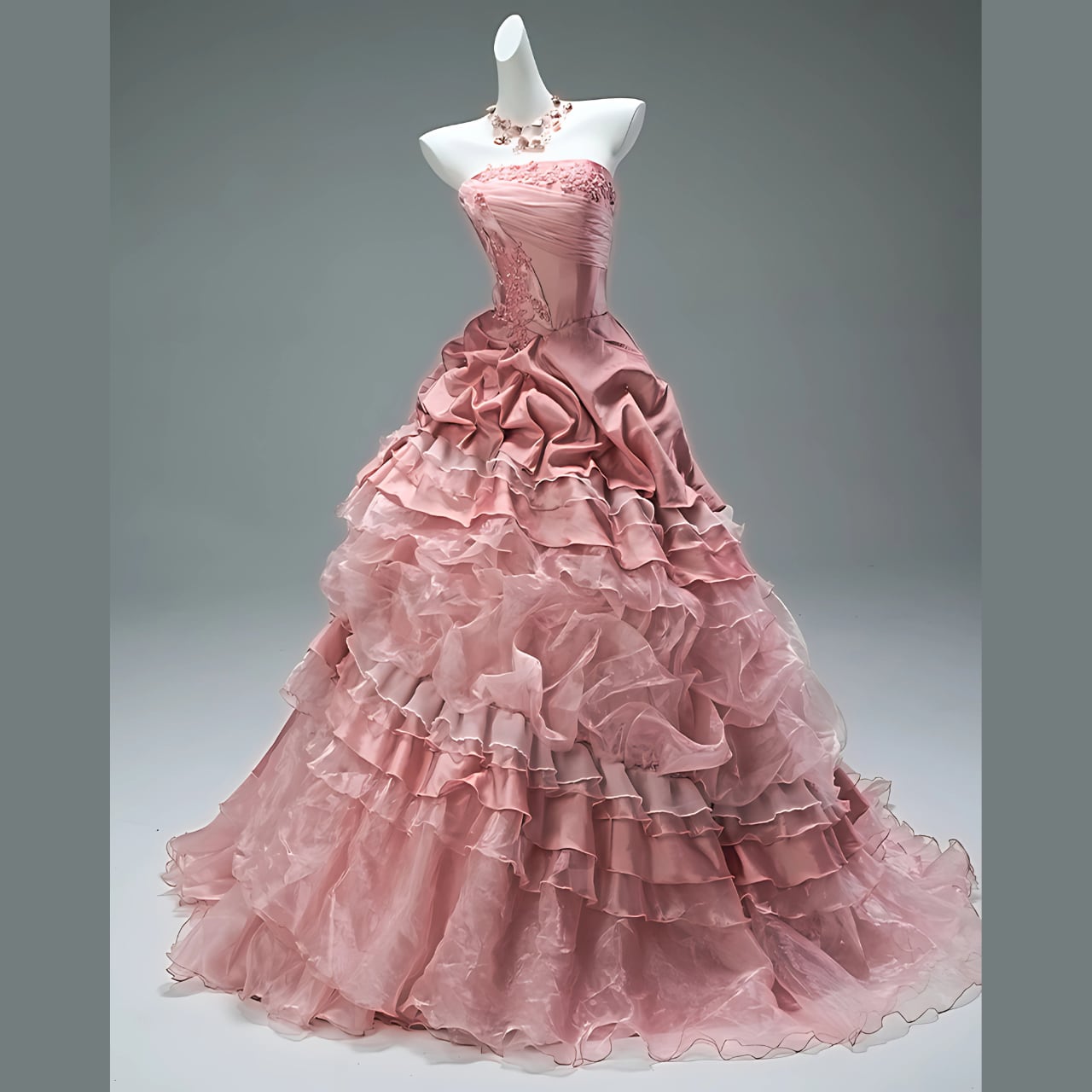 ボリュームティアードロングドレス 1542