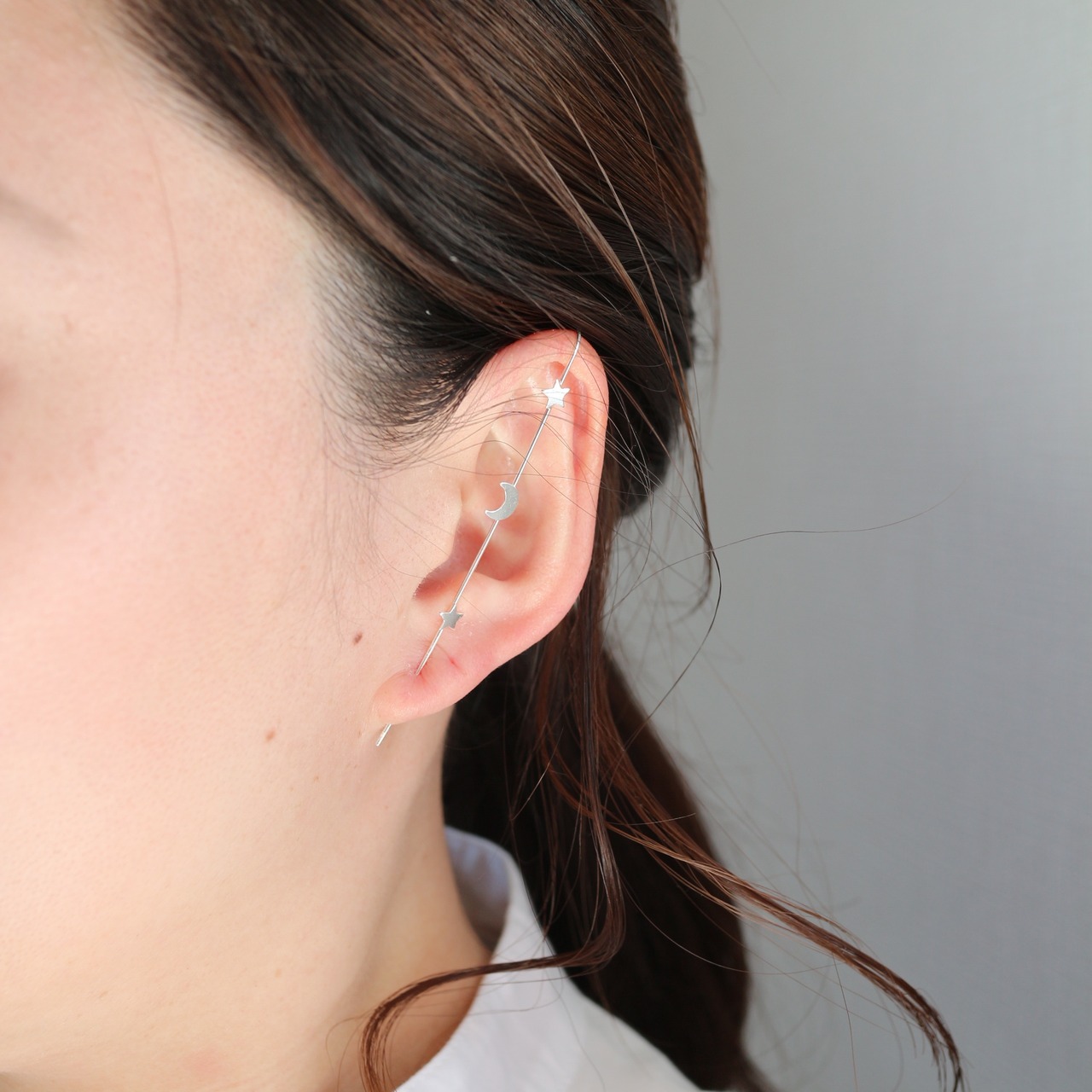 s925 夜空の星×月イヤーラップピアス　シルバー925 金属アレルギー対応