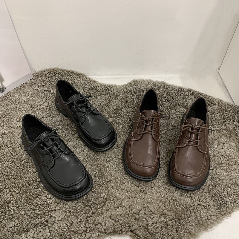 レザースタイルカジュアルレッドシングル 靴 シューズ レース レースアップ スクウェア フェイクシューズ11563443581