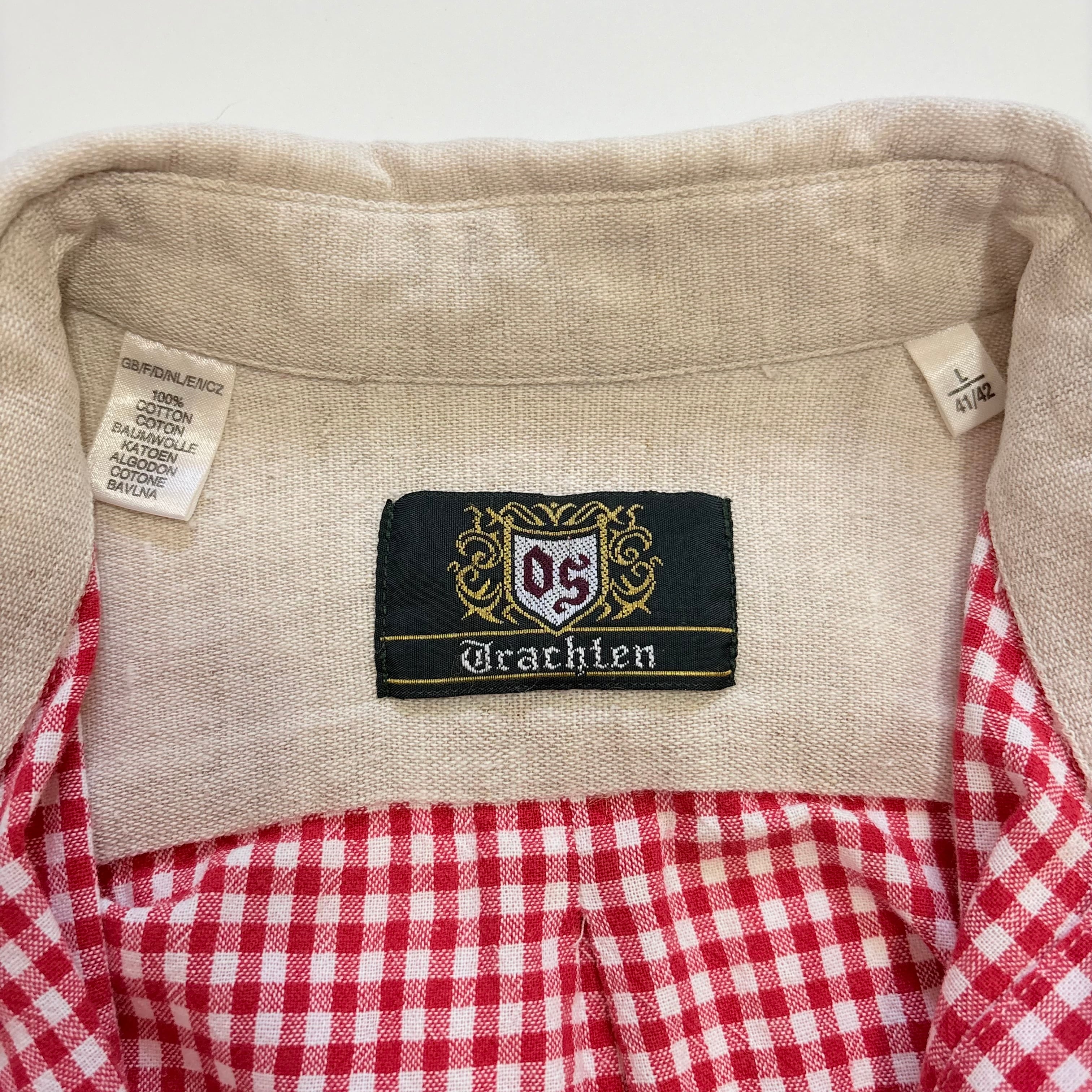 1970s-1980s Euro vintage Gingham Check Tyrolean Shirt／ヨーロッパ
