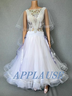 社交ダンス ドレス　スタンダード　モダンドレス　ホワイト（ケープ）　M　ST-22-20　 デモ・競技用ドレス　発表会　衣装　パーティドレス　ワンピース　舞台衣装