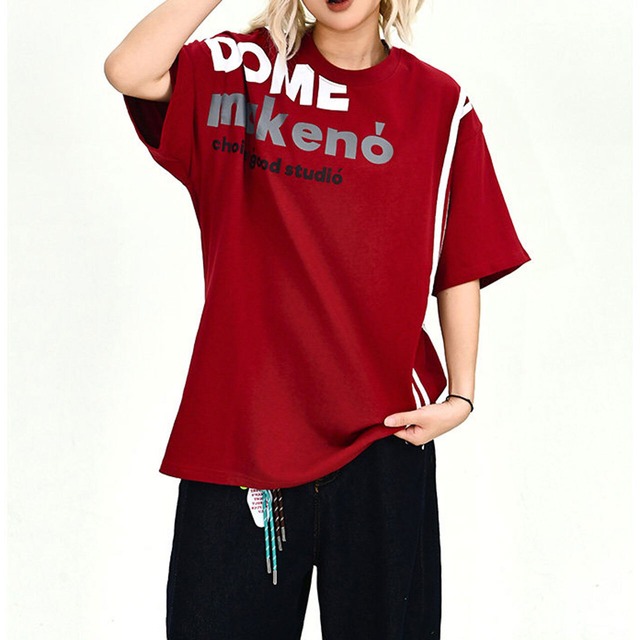ボリュームシルエットラインデザインロゴTシャツ 2col   R02191