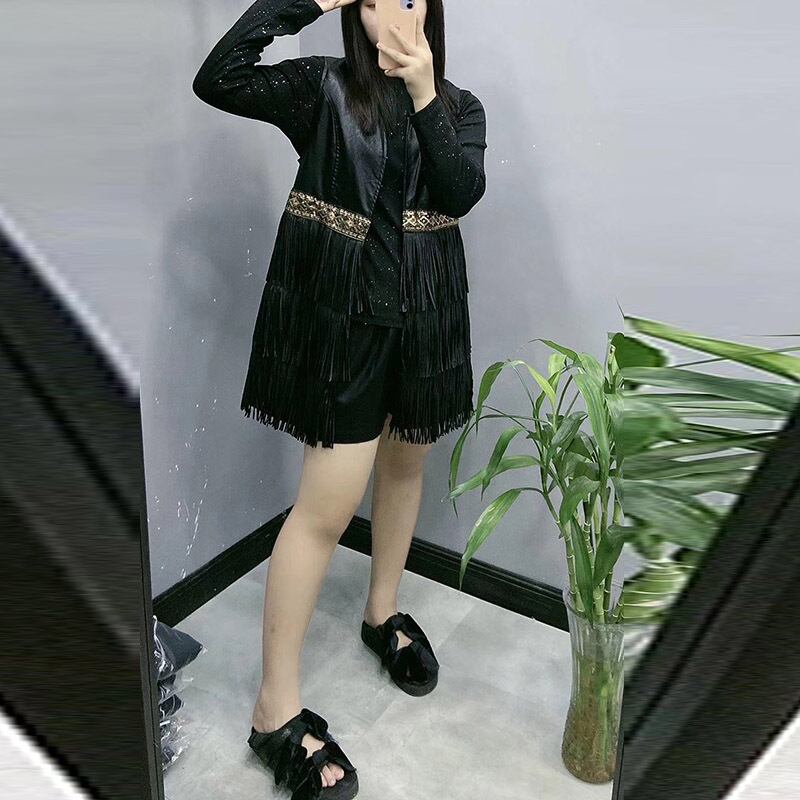 2020年の新しい秋服ファットmmフリンジチョッキスリミングプラスサイズのレディースドレスツーピーススーツウエスタンスタイルは年齢を減らす ミックスインファッション53321631263