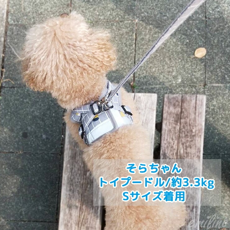 小型犬用くすみカラーチェックのハーネスリード 犬猫兼用 胸当て 胴輪