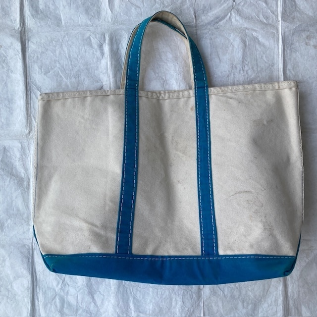 LANDS' END ランズエンド キャンバストートバッグ 80s オープントップ 二重底 ターコイズ×ナチュラル ヴィンテージ 画像2