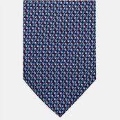 3-Fold Silk Tie, Geometric Pattern, Blue and Red - JA056132-1