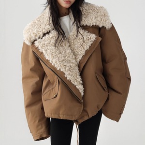 BIG COLLAR REVERSIBLE LAMBSWOOL SHORT CASUAL JACKET 1color M-15450