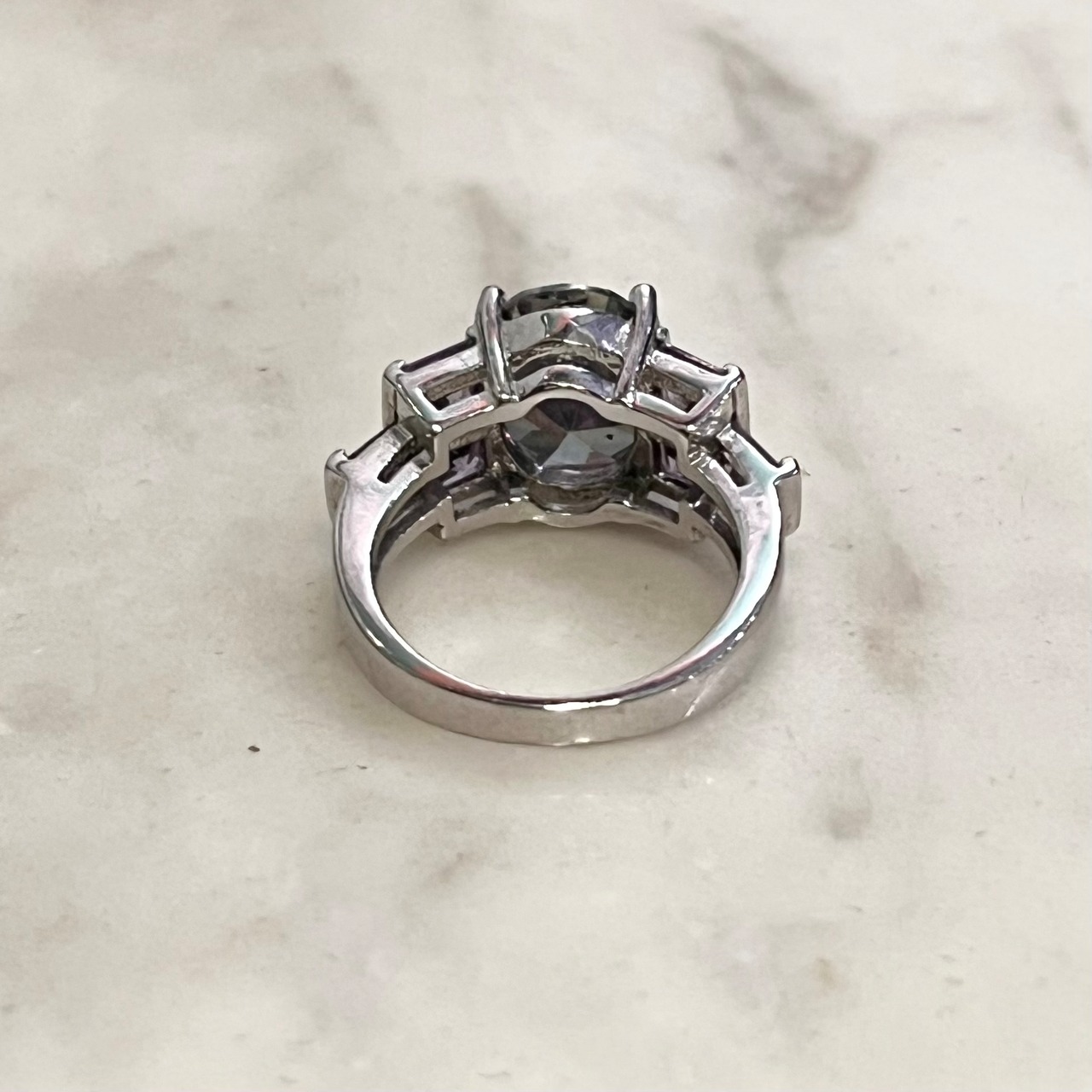 vintage silver bi-color rhinestone ring