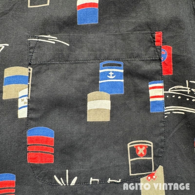 50's Jantzen ジャンセン コットンオープンカラーシャツ 開襟 ブラック