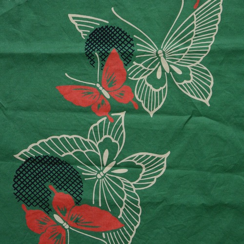 昭和中期 木綿 蝶々柄 端切れ古布|ジャパンヴィンテージ 和柄 はぎれ テキスタイル リメイク素材