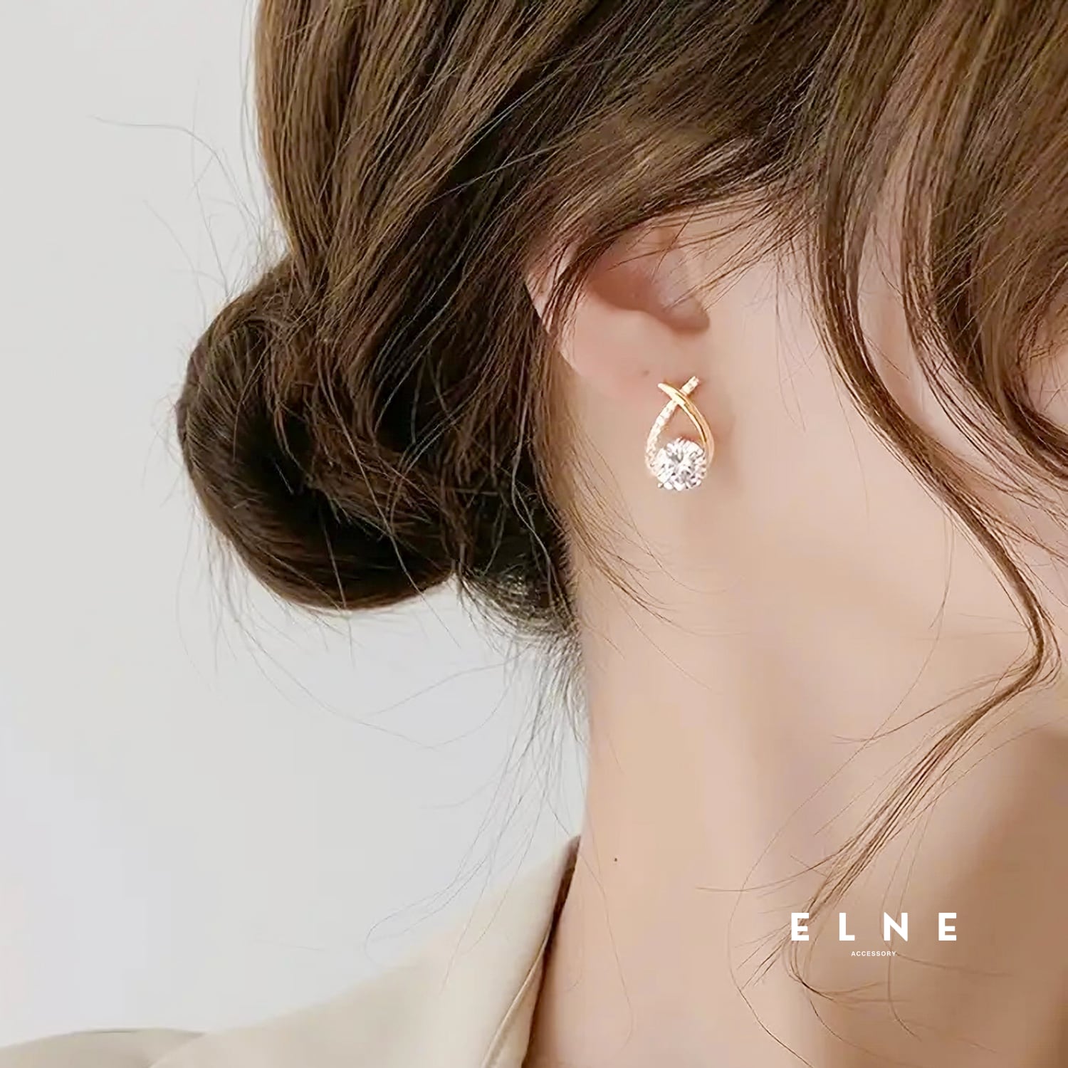 クロスドロップストーンピアス