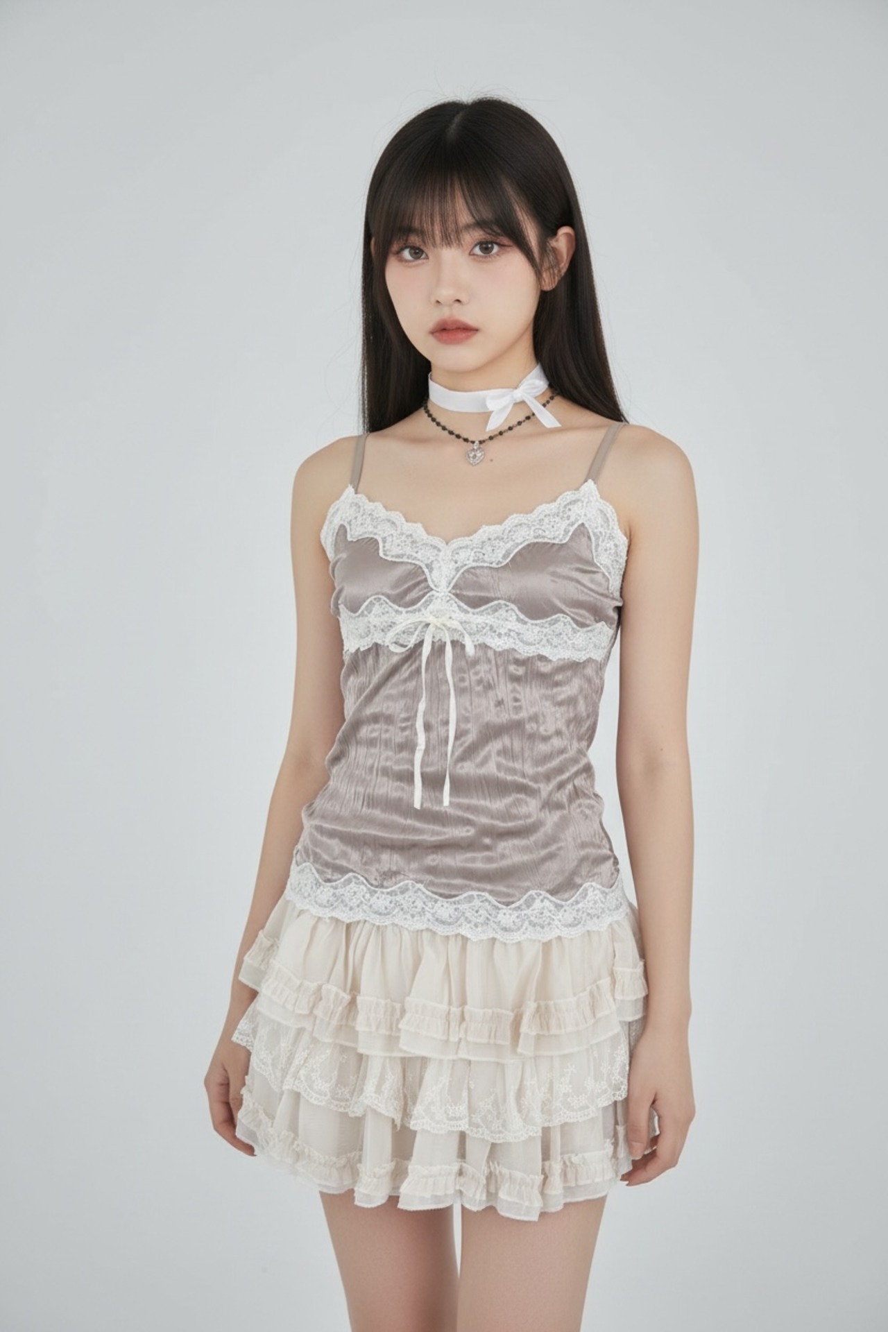 レース シワ加工キャミ
