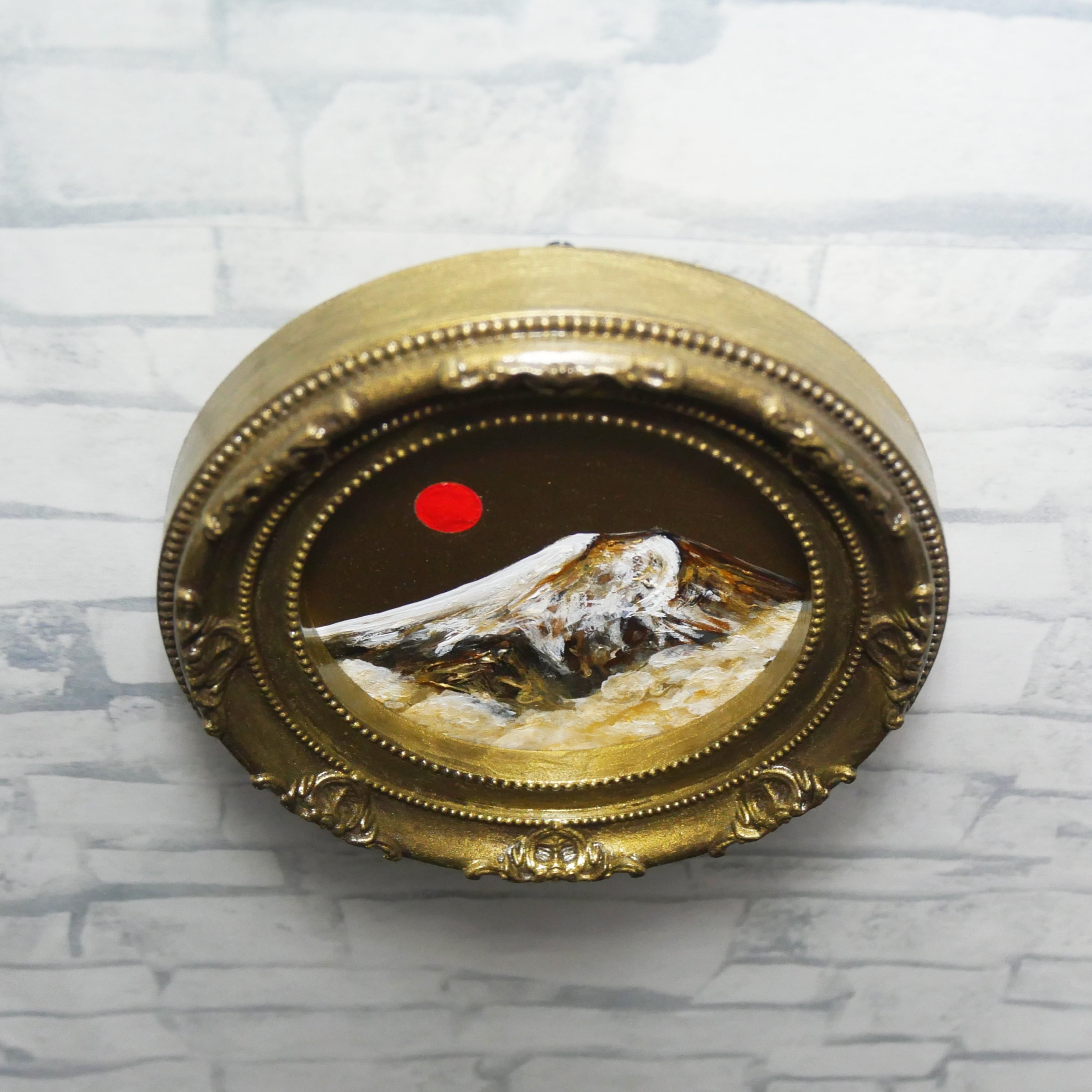 油絵 油彩 円形ミニ絵画「黄金富士山」絵画 油彩画 インテリア 風景画