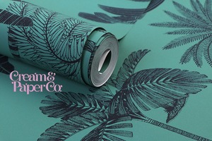 グリーン × ネイビー Tropical tree FL1-778201MT1 for DIY 53㎝×10m リピート64㎝