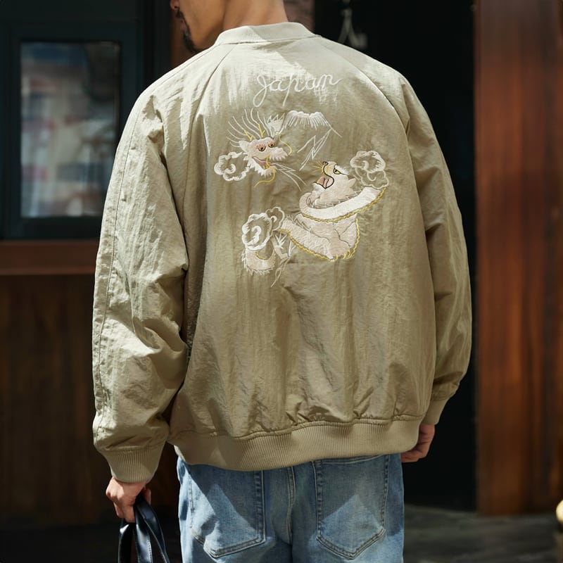 Tiger and dragon embroidered nylon stadium jacket 00519