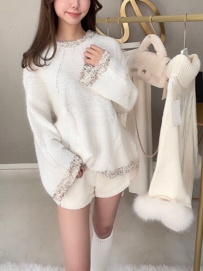 ホワイトツイードネックニット | HOLSOL