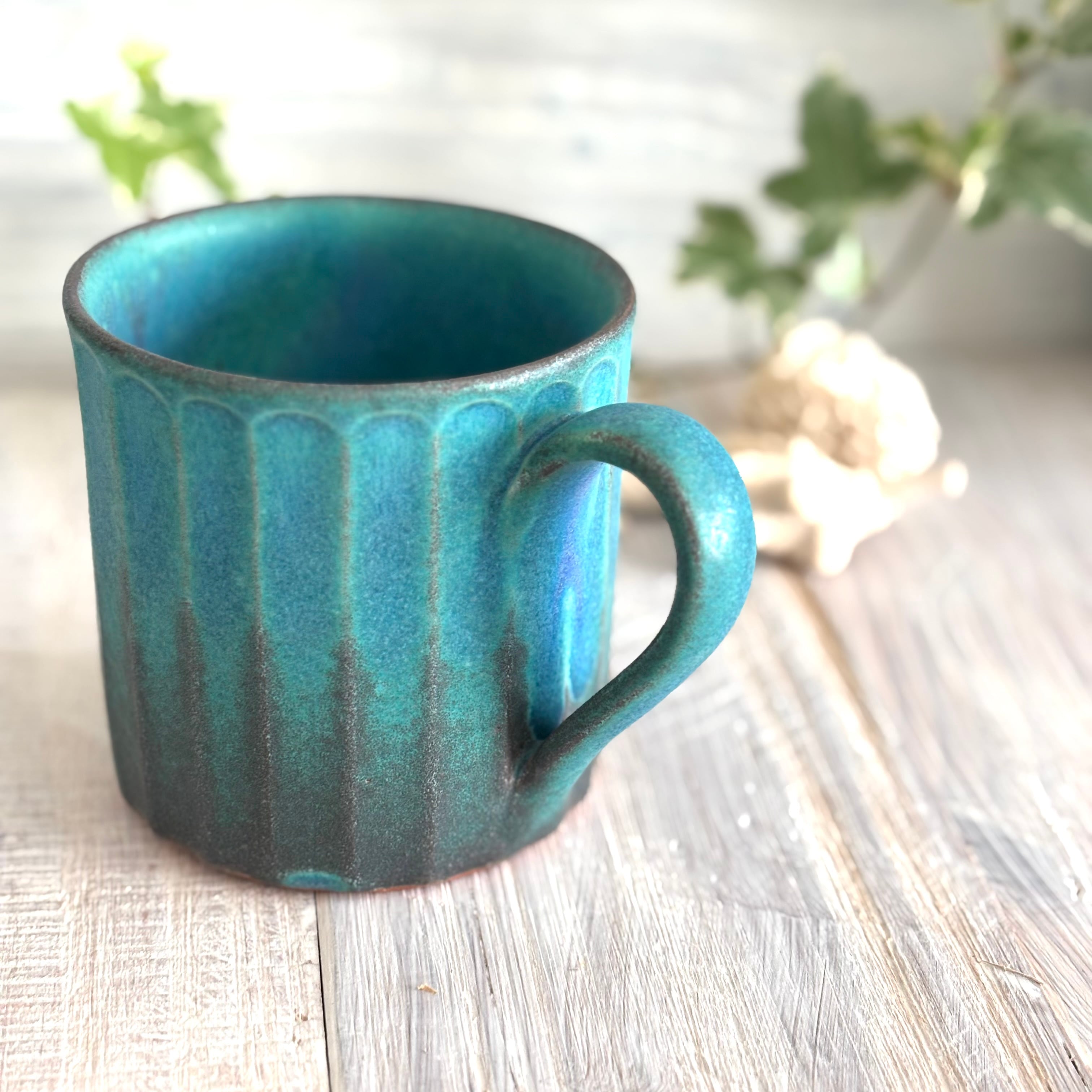 シャビーターコイズ スクエアマグカップ | Blue Pottery
