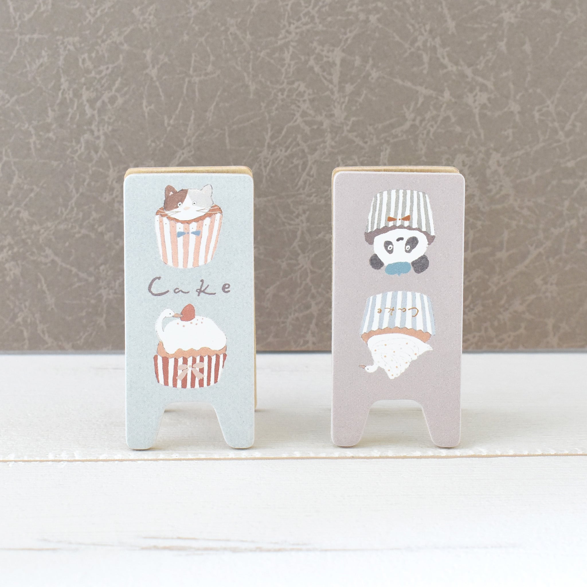 トビマツショウイチロウ　木製ゴムスタンプセット クマ・ケーキ・スワン・インク