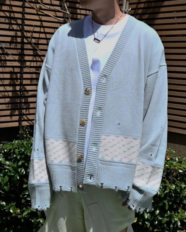 【25SS】 FENG CHEN WANG(フェンチェンワン) / FUS19KT06G / yu zi xie Ripped Jacquard Cardigan / カーディガン