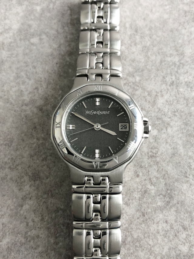 Yves Saint Laurent イヴ・サンローラン 腕時計 シルバー×ブラック ロゴ ステンレススチール クウォーツ 9616-H18636 gzdk85