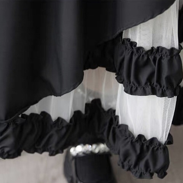 Asymmetrical layered long skirt C1187