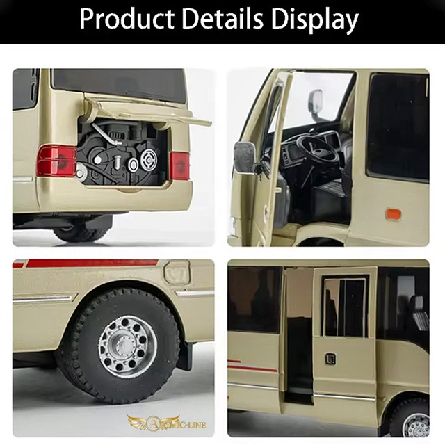 TOYOTA コースター 1/32 ミニカー 全3色 ライト点灯 エンジンサウンド 合金モデル 模型 ジオラマ