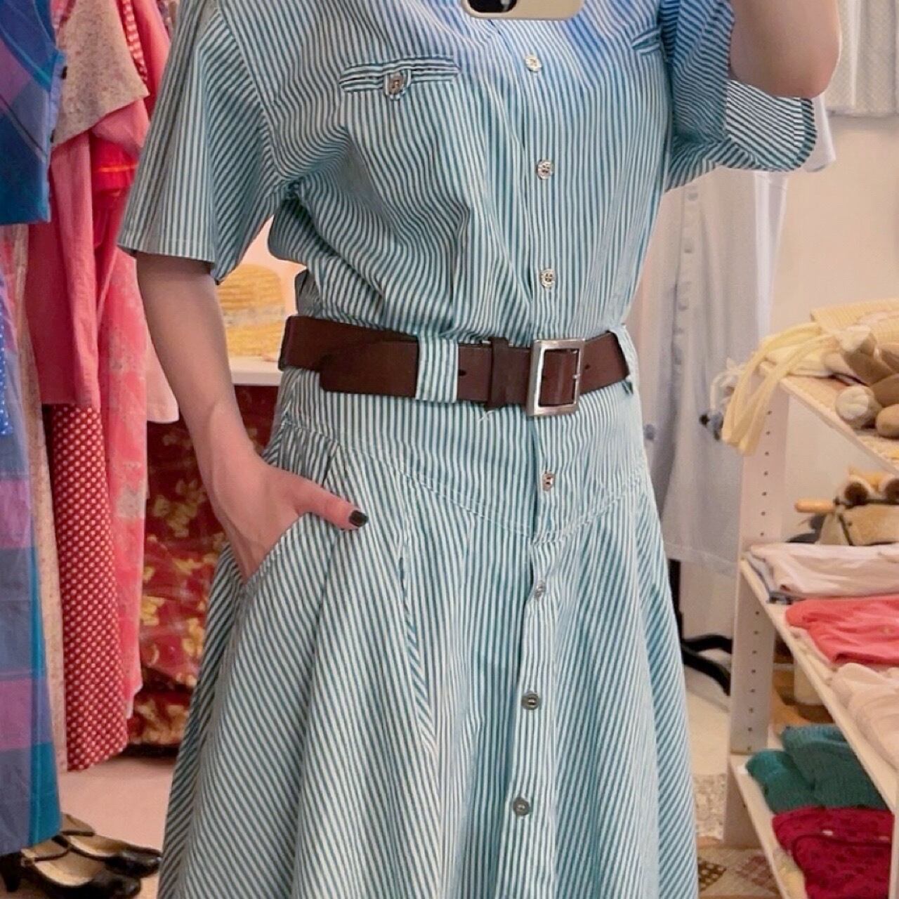 green stripe shirt one-piece