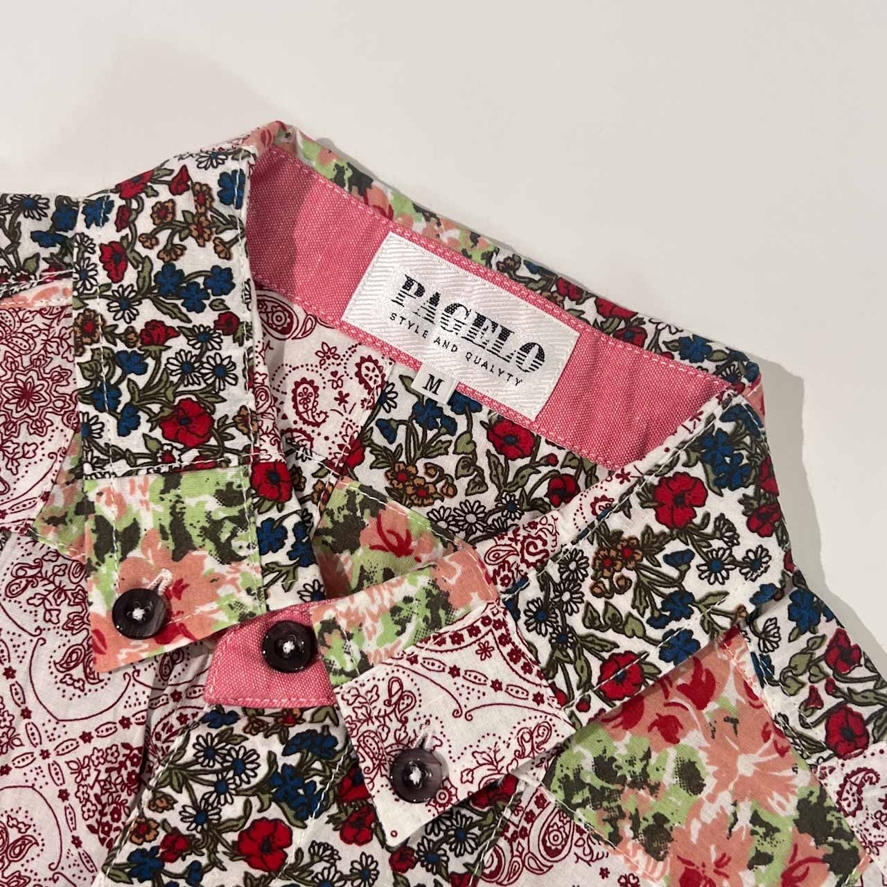 パッチワーク PAGERO パジェロ 花柄 BD ボタンダウン 半袖シャツ M/マルチ メンズ ゴルフ