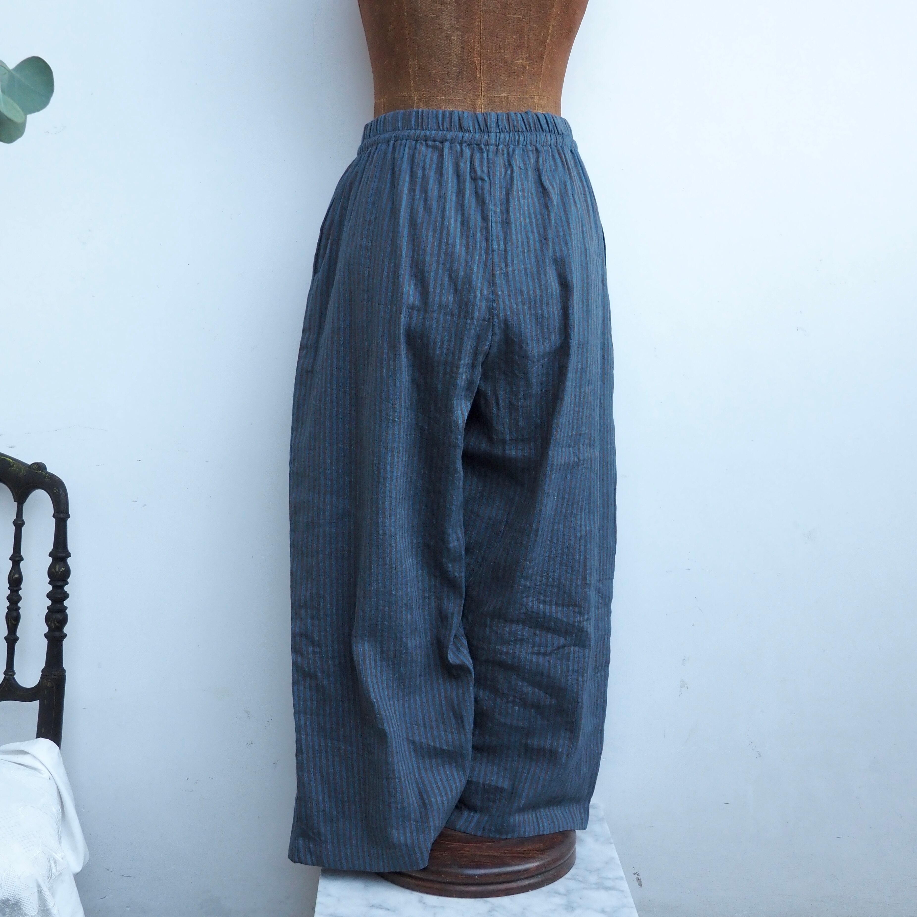 BUNON/ Ruffle Tuck Pants /パンツ(Brown×Blue strip)