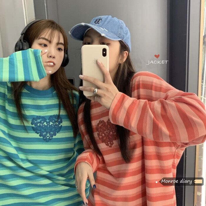 ストライプTシャツ シャツ ルーズトップス スプリング ロング 春物 モンロー39587865021