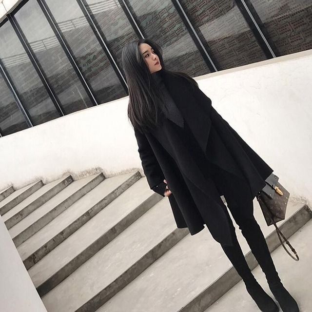 カシミア混 チェスターコート レディース ミドル丈 コート アウター カジュアル おしゃれ きれいめ アシンメトリー 春 秋 冬 長袖 韓国 コーデ 上品 エレガント かっこいい 大きいサイズ ブラック 黒 代 30代 40代 50代 Like Fashion