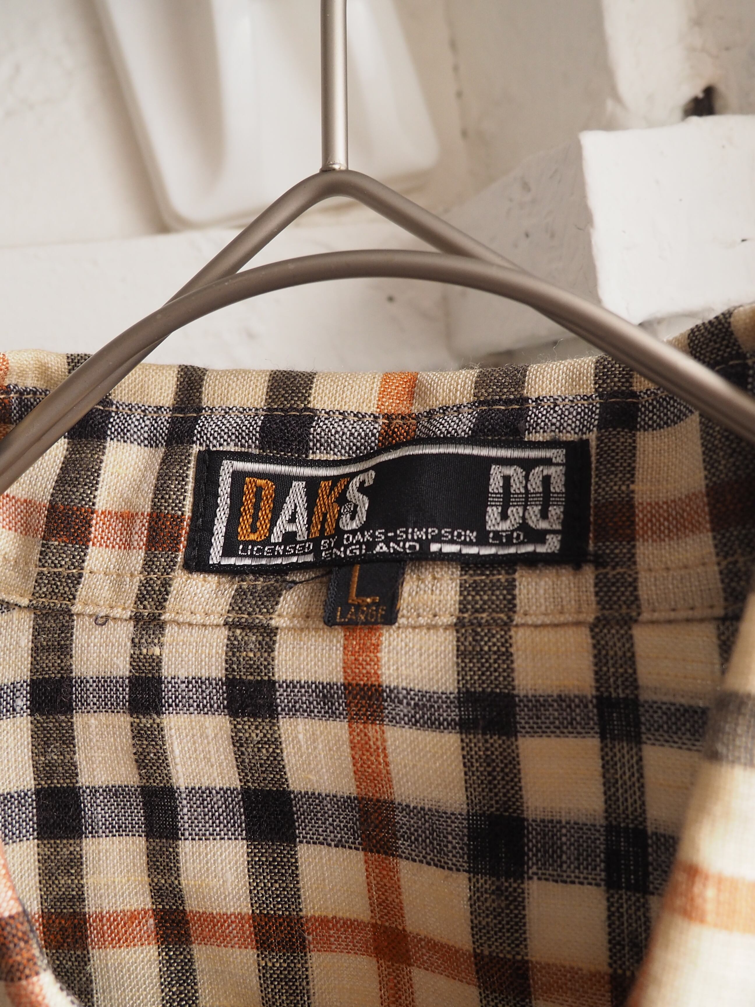 1980s ” Old DAKS ” House check pattern Design vintage loose linen mix shirt