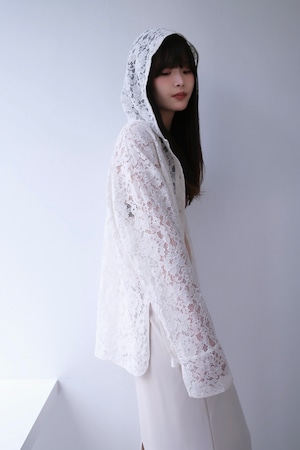 Mesh × race foodie cardigan メッシュ × レースフーディーカーディガン White