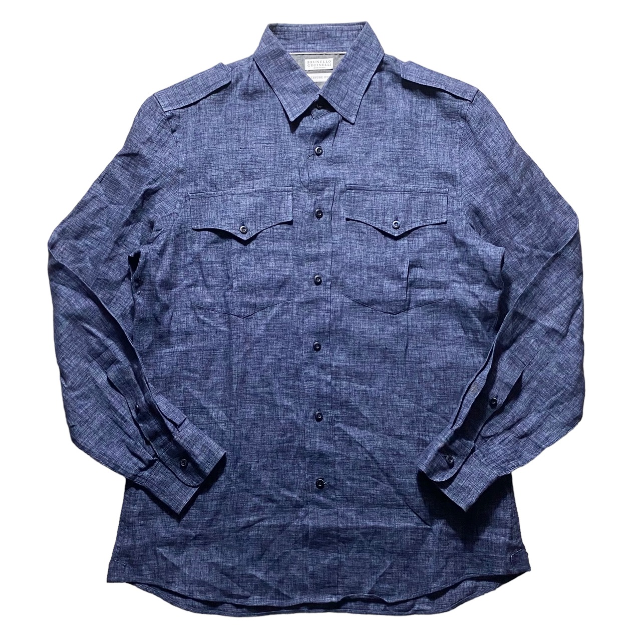 BRUNELLO CUCINELLI indigo linen safari shirt