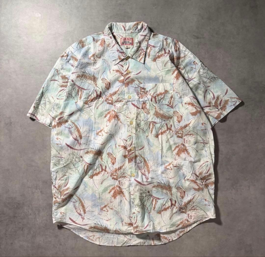 ヴィンテージ 90s ボタニカル 総柄シャツ 抽象画 半袖 パステル 古着